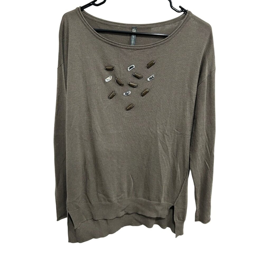 Urban Kiss Brown Beaded Long Sleeve Knit Top Sz Medium